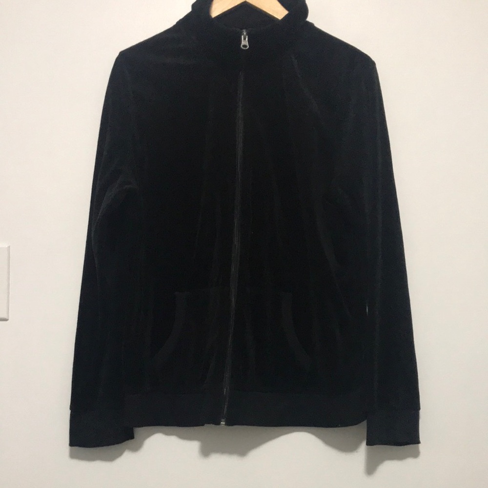 George Poly Blend Velour Full Zip Sweater In Black Size XL